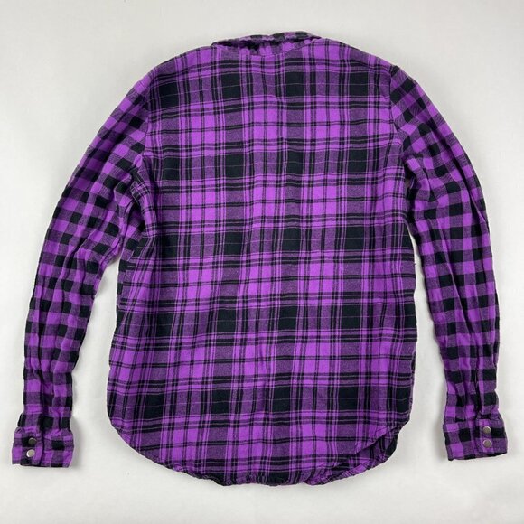 Weissman Womens Button Down Shirt Purple Black Plaid - Picture 6 of 8
